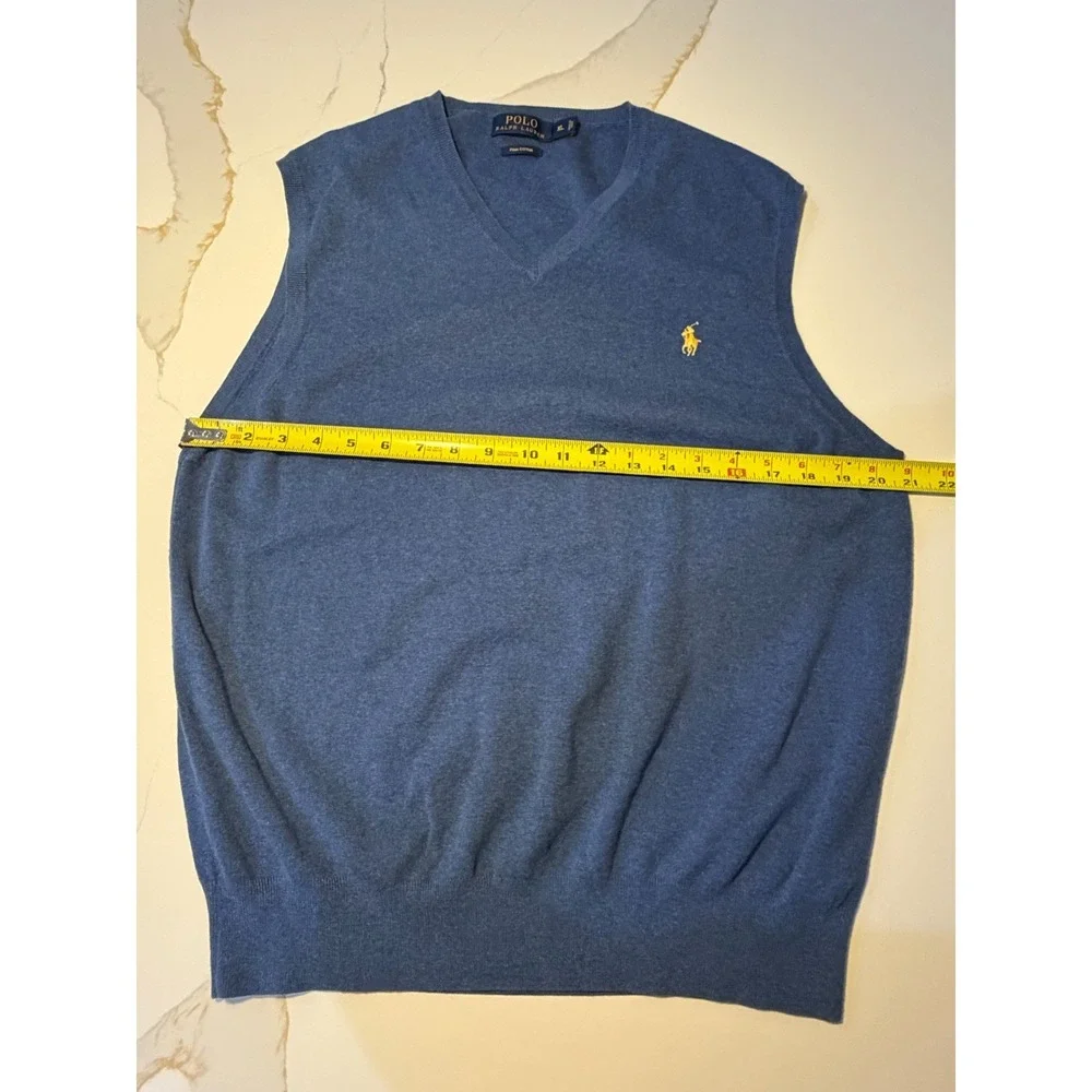 Polo Ralph Lauren Men's Blue Pima Cotton V-Neck Sweater Vest - Size XL